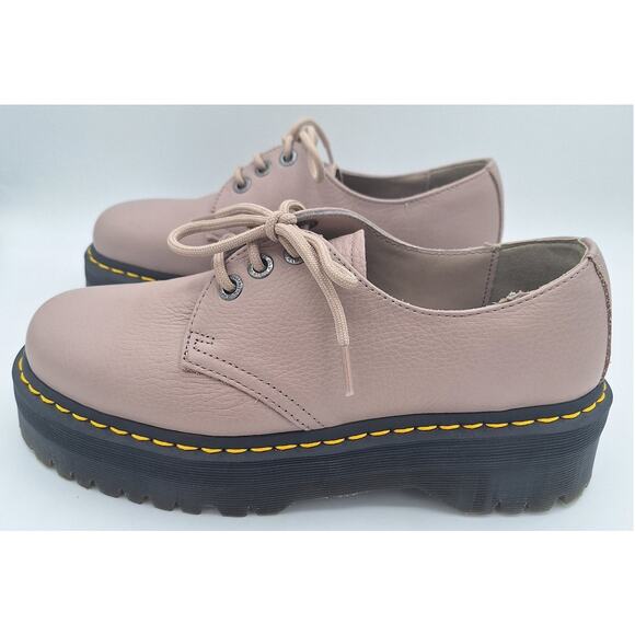 Dr Martens 31167 Quad II Taupe Leather Oxford Platform Shoes US Men 9 Women 10 - Picture 6 of 16